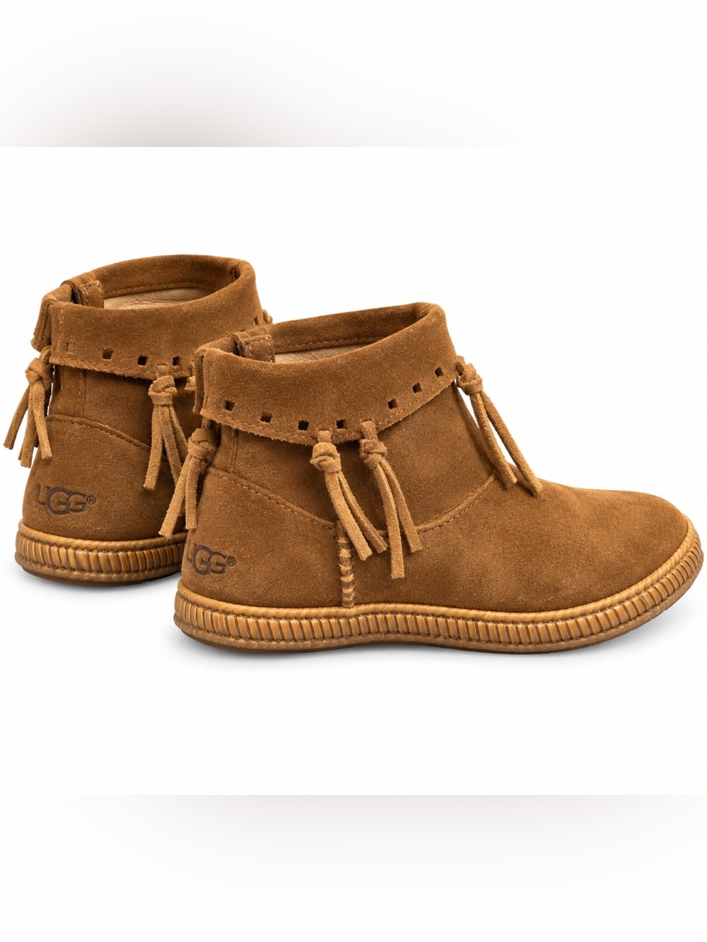 UGG Brown Suede Boho Fringe Ankle Boots Moccasin Booties